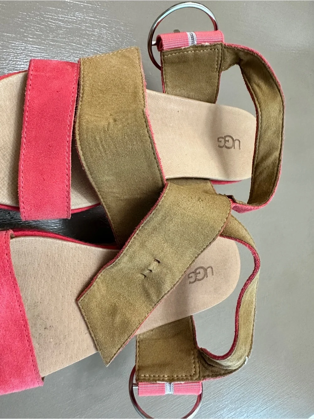 UGG April Platform Espadrille Sandals Coral Pink Suede Buckle Sz 7